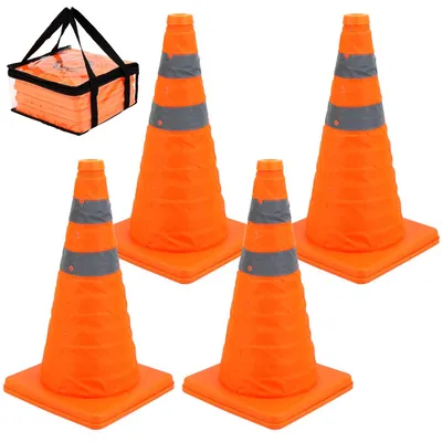 Image de 4 cônes pliables pour la signalisation routière - Cônes de sécurité réfléchissants pour la sécurité routière