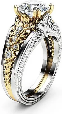 Produktbild von Damenring Zirkonia Stein Blume Ranken Floral Vintage Verlobungsring Solitärring Bandring Autiga® silber-gold 57 - Ø 18,05 mm