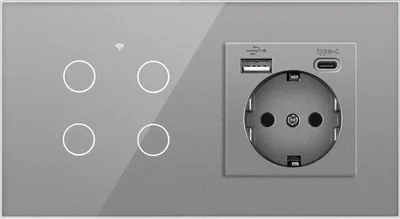 Produktbild von ZELURXX WiFi Smart Steckdose mit Glaspanel, Tuya, Sprachsteuerung, Alexa & Google Home, Fernbedienung, 16A, 800W, IP20, Grau
