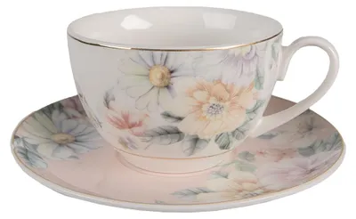 Immagine prodotto di Tazza Clayre & Eef con piattino 250 ml Rosa Bianco Porcellana Fiori