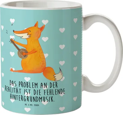 Produktbild von Mr. & Mrs. Panda Kindertasse Fuchs Gitarre - Türkis Pastell - Geschenk, Singen, Sänger, Lagerfeuer, Camping Tasse, Trällern, Kunststoffbecher, Trinklernbecher, Musik