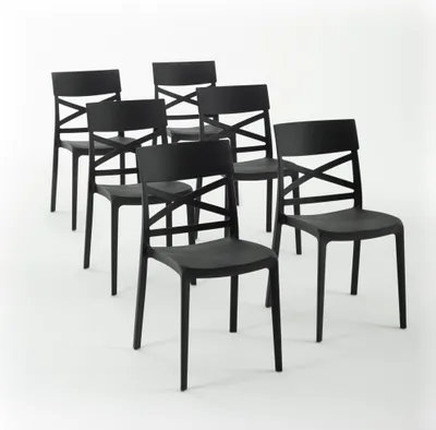Immagine prodotto di set di 6 sedie impilabili in polipropilene con fibra di vetro per uso esterno e giardino, bar e ristorante, cucina design moderno - MARTINA - Nero