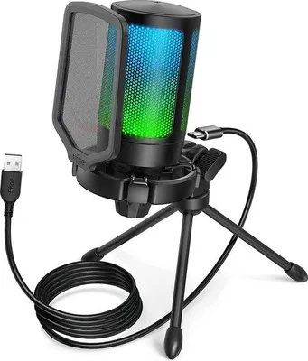 Image de Microphone USB-C pour le streaming, noir, avec trépied et filtre anti-pop