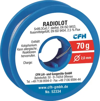 Produktbild von CFH Radiolot bleifrei 70 g flussmittelgefüllt Lötbedarf Lötzubehör Löten Lot