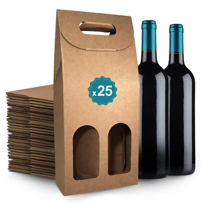 Image de Lot de 25 boîtes en carton brun pour bouteilles de vin