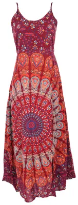 Produktbild von Boho Sommerkleid, Langes Maxikleid mit Mandala Druck - Rot, Damen, Viskose, Größe: S