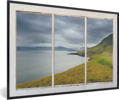 Produktbild von MuchoWow® MuchoWow® Gerahmtes Poster Aussicht - Weg - Landschaft 90x60 cm - Poster mit zchwarzem Bilderrahmen - Fotorahmen - Foto-Plakat