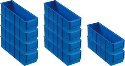 Produktbild von SparSet 10x Blaue Industriebox 300 S | HxBxT 8,1x9,1x30cm | 1,6 Liter | Sichtlagerkasten, Sortimentskasten, Sortimentsbox, Kleinteilebox
