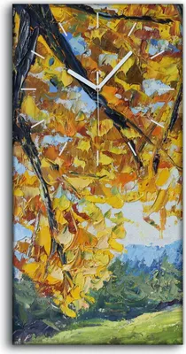 Produktbild von Wohnzimmer-Bild Leinwand Uhr 30x60 Gemälde Baum Blätter Herbst Landschafts Kunst - weiße Hände
