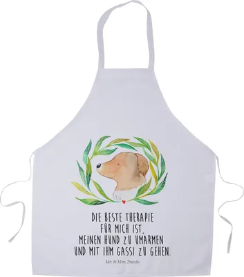 Produktbild von Mr. & Mrs. Panda Grillmeister Schürze Hund Blumen - Weiß - Geschenk, Kellner, Latzschürze, Umarmen, Kochschürze, Vorbinder, Vierbeiner, Küchenzubehör, Hunde, Gassi gehen