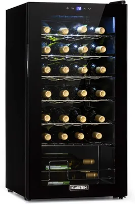 Productafbeelding van Shiraz Wijnkoelkast Zwart - 28 flessen - 1 zone - Vrijstaand - Glasdeur met UV-bescherming - Stil 39 dB - LED - 18 °C
