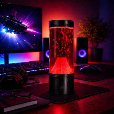 Produktbild von LED Lava Tischlampe - roter Vulkan-Effekt - Schwarz - 22cm, Ø 9cm