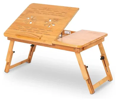 Produktbild von Klappbarer Betttisch - Laptoptisch - Höhenverstellbar - Mit Schublade - Bambus - 66 x 35 x 30 cm - Naturholz