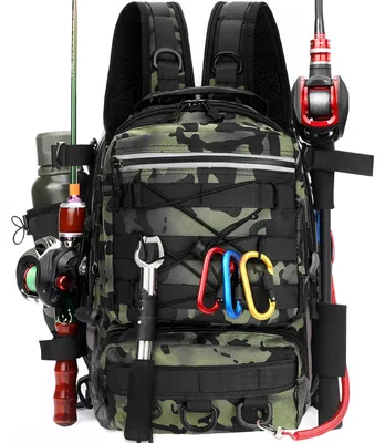 Produktbild von Anglerrucksack grün, wasserdicht, mit Rutenhalter, für Wandern