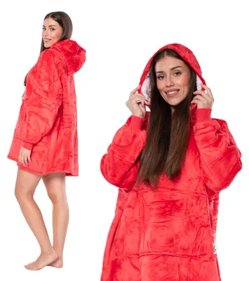 Obrázek produktu pro Mikina Kocobluza 2v1 nadměrná velikost XXL s kapucí, silná sherpa, červená