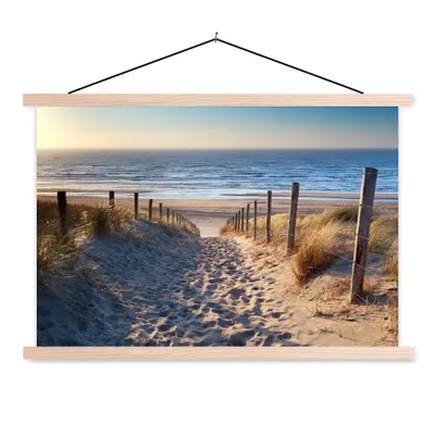 Produktbild von MuchoWow® Textilposter Sand - Strand - Düne - Meer - Sommer 120x80 cm mit holzfarbenen Rahmen - Aufhängeset