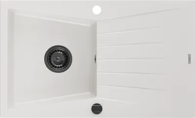 Image de Mexen Cesar évier en granit 1 bac avec égouttoir 775 x 470 mm, blanc, siphon noir - 6514771010-20-B
