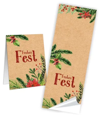 Produktbild von Weihnachtsbanderole Frohes Fest rot grün braun 5 x 14,8 cm zum Beschriften10 Stück