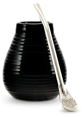 Produktbild von Yerba Mate Tee Set ● Das Original ● Keramik Matebecher + Edelstahl Bombilla (schwarz)