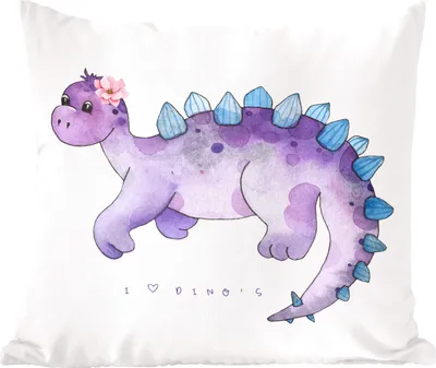 Produktbild von MuchoWow® Zierkissen Sofakissen Wohnzimmer Dekokissen 40x40 cm Dinosaurier - Kinderzimmer - Lila - Mädchen - Kinder - Rosa - Foto Kissen - Schlafzimmer Dekoration