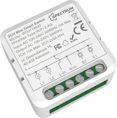 Productafbeelding van Spectrum Smart Switch, mini-schakelaar, 2-standen, 100-240V, 5A/10A, IP20, WiFi, Bluetooth