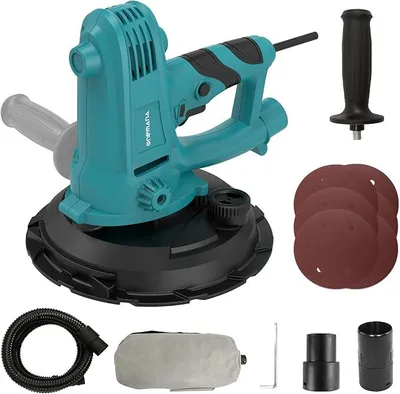 Produktbild von Trockenbauschleifer 750W, Wandschleifer mit Absaugung 1500–2700 RPM, Elektroschleifmaschine für Wände und Decken mit 180mm Schleifteller, Staubabsaugung & Umfangreichem Zubehör