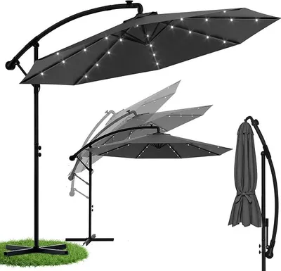 Imagen del producto de Parasol Led, aluminio, Ø 350 cm, con manivela, tipo pérgola, color gris oscuro