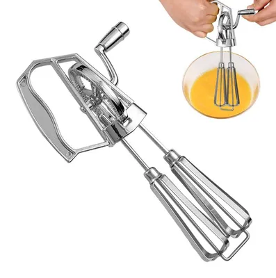 Produktbild von Handkurbel Schneebesen Edelstahl manueller Mixer ohne Strom Doppelrührwerk Küchengerät für Backen Sahne Eiweiß Teig Camping Zubehör