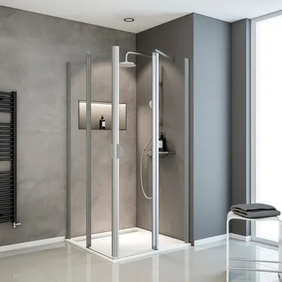Produktbild von Eckeinstieg mit Drehtür Schulte Lugano 80x80 cm Klarglas Profilfarbe aluminium