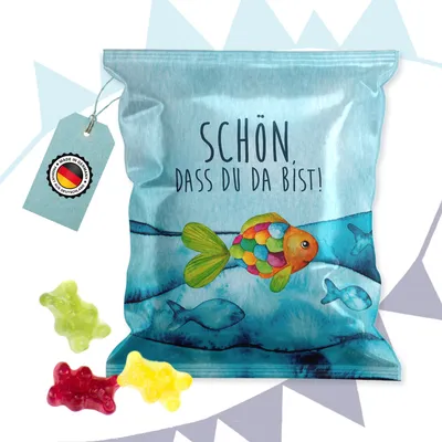 Produktbild von Fruchtgummi Tütchen Regenbogenfisch türkis – Gastgeschenk Taufe und Kommunion50 Stück
