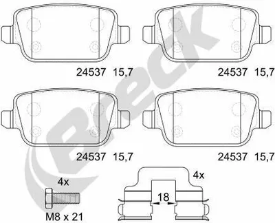 Produktbild von BRECK Bremsbeläge Satz Hinten Bremsklötze für FORD MONDEO IV Turnier (BA7) 24537 00 702 00