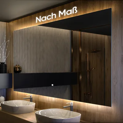 Produktbild von Badspiegel 200x80 cm - Horizontal mit LED Beleuchtung - LED Farbe Neutrallweiß 4500K - T102 - Touch Schalter - Individuell Nach Maß - Beleuchtet Wandspiegel Lichtspiegel Badezimmerspiegel