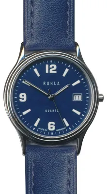 Produktbild von UMR Ruhla 29015 Damenuhr Edelstahl 35 mm Blau Lederband Datum