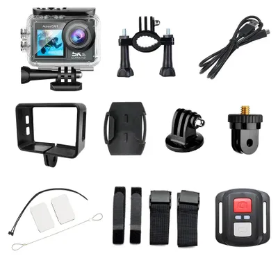Produktbild von 5K Actionkamera - Sportkamera - Doppelbildschirm - WiFi - Touchscreen - Wasserdicht bis 30 m - Bluetooth - Schwarz