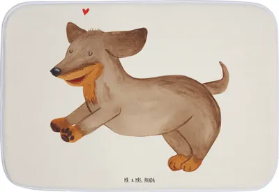 Produktbild von Mr. & Mrs. Panda Badezimmerteppich Hund Dackel - Weiß - Geschenk, Badematte, Duschvorleger, Badteppich, Hunde, Sprüche, Herz, Badvorleger, duschmatte