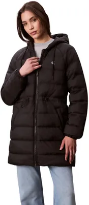 Produktbild von Calvin Klein Damen Daunenmantel Lightweight Logo Mid Length mit Kapuze, Schwarz