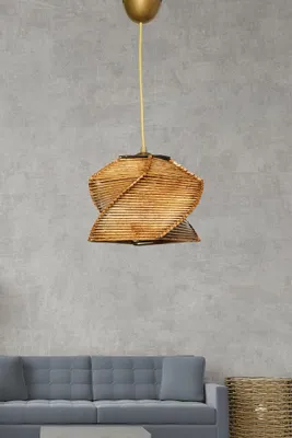 Image de Opviq, suspension haut de gamme, 20 cm de diamètre, 75 cm de hauteur, douille E27, 40 W max., couleur marron, style rustique, idéale pour les intérieurs modernes et les ambiances chaleureuses.