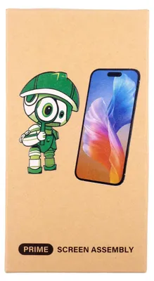 A product box with a cartoon character and a smartphone screen.