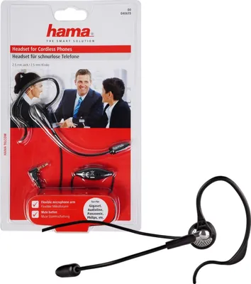 Produktbild von Hama Headset for Cordless Telephones, Kabelgebunden, Anrufe/Musik, Kopfhörer, Schwarz, Silber