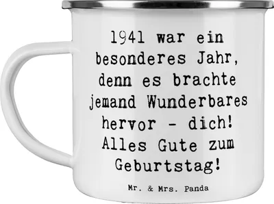 Produktbild von Mr. & Mrs. Panda wanderbecher Spruch 1941 Geburtstag - Weiß - Geschenk, Geburtstagsgeschenk, Kaffeepott, Emaille Tasse, Erinnerungen, becher, Pott, Jubiläumstag, Haferl