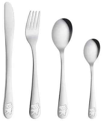 Produktbild von 4-teiliges Kinderbesteck-Set Edelstahl Bärenmotiv für Mädchen & Jungen