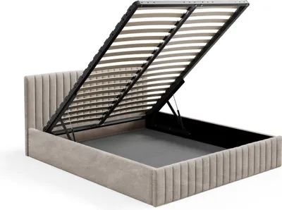 Obrázok produktu pre Calúnená postel 180x200 Béžová Boucle látková postel s dreveným roštovým podstavcom a úložným priestorom