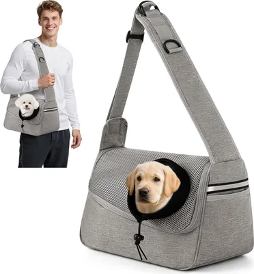 Produktbild von Atmungsaktive weiche Tragetasche für Katzen und kleine Hunde für Reisen und Camping, Handfreie Sling-Tasche in Grau