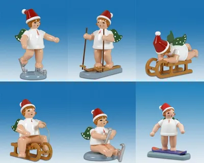 Produktbild von Holzfigur Engelfiguren Winterengel 6-teilig ohne Krone Höhe 6cm NEU