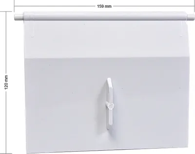 A white skimmer flap for a swimming pool skimmer, with dimensions indicated.