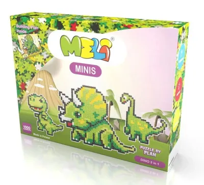 Produktbild von Meli Minis Dino 3in1 Konstruktionsbausteine – 1000 Teile mit Spielmatte