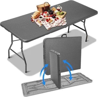 Image de Table pliante - Table de jardin et table de camping pour 10 personnes, avec poignée, imitation rotin