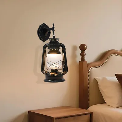 Immagine prodotto di Applique - Stile rustico - Ferro, compatibile con E27 5W - 3000K bianco caldo - Per interni, montaggio a parete - 18×28 cm - Lampadina non inclusa - Nero