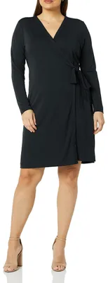 Produktbild von A. Essentials Damen Signature-Wickelkleid Mit Langen Ärmeln, Schwarz, XS