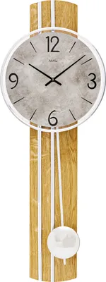 Produktbild von AMS 7466 Wanduhr Quarz mit Pendel Pendeluhr Holz Wildeiche-Optik mit Glas